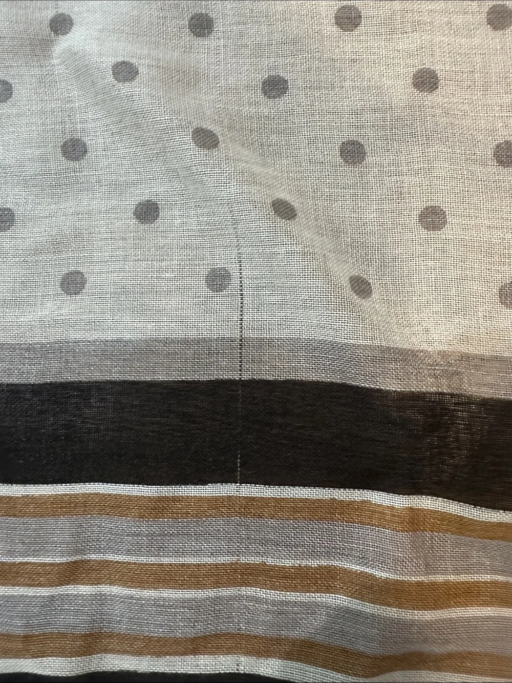 Light Polka Dot & Stripe Scarf in White, Black, and Tan